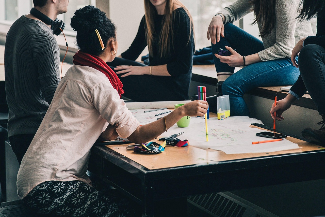 A group working together around a table